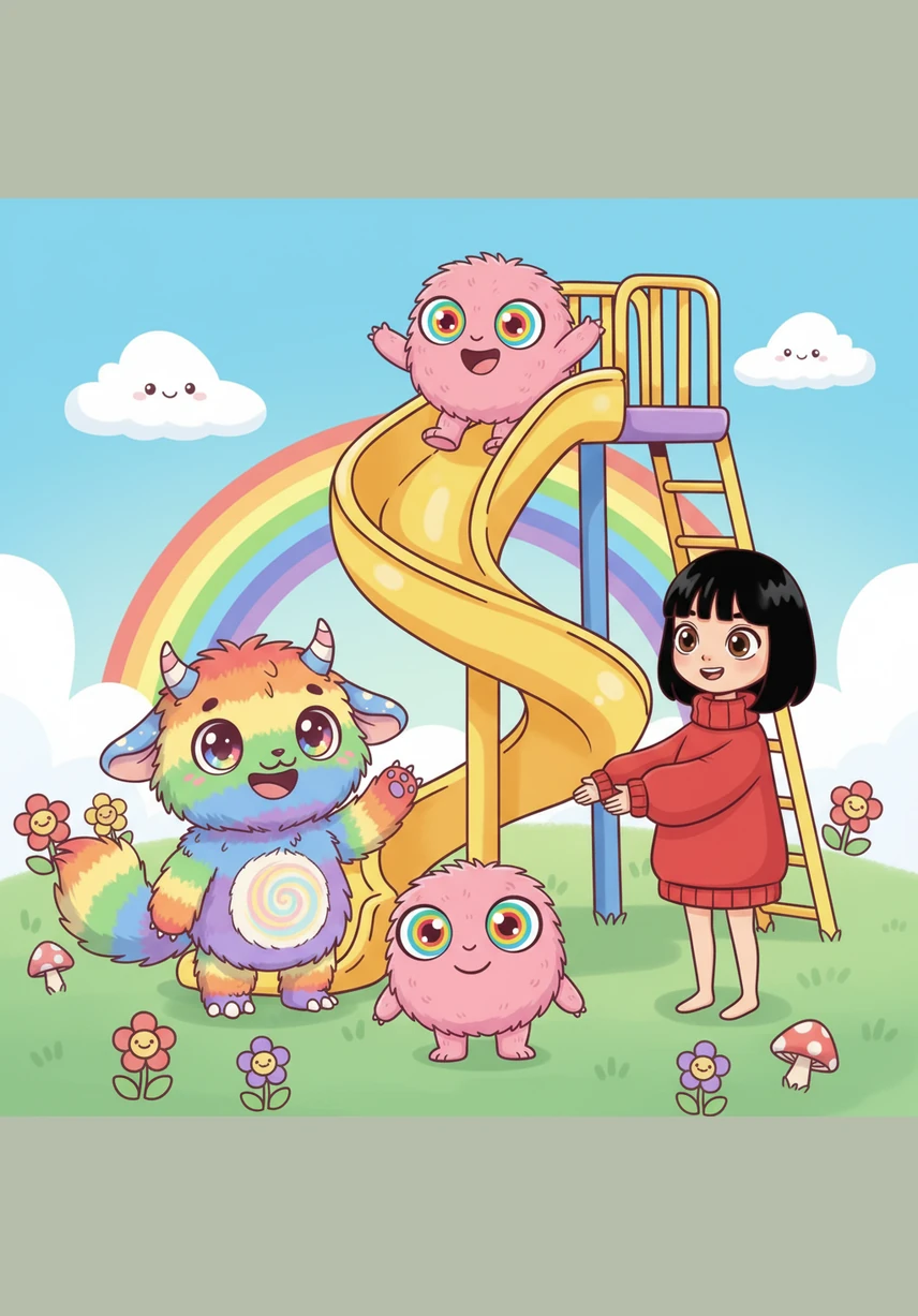 Rainbow finally understood and went back to the slide to return every single stolen lunch box to the waiting children. She felt much better doing the right thing and seeing the happy smiles return to her new friends' faces.