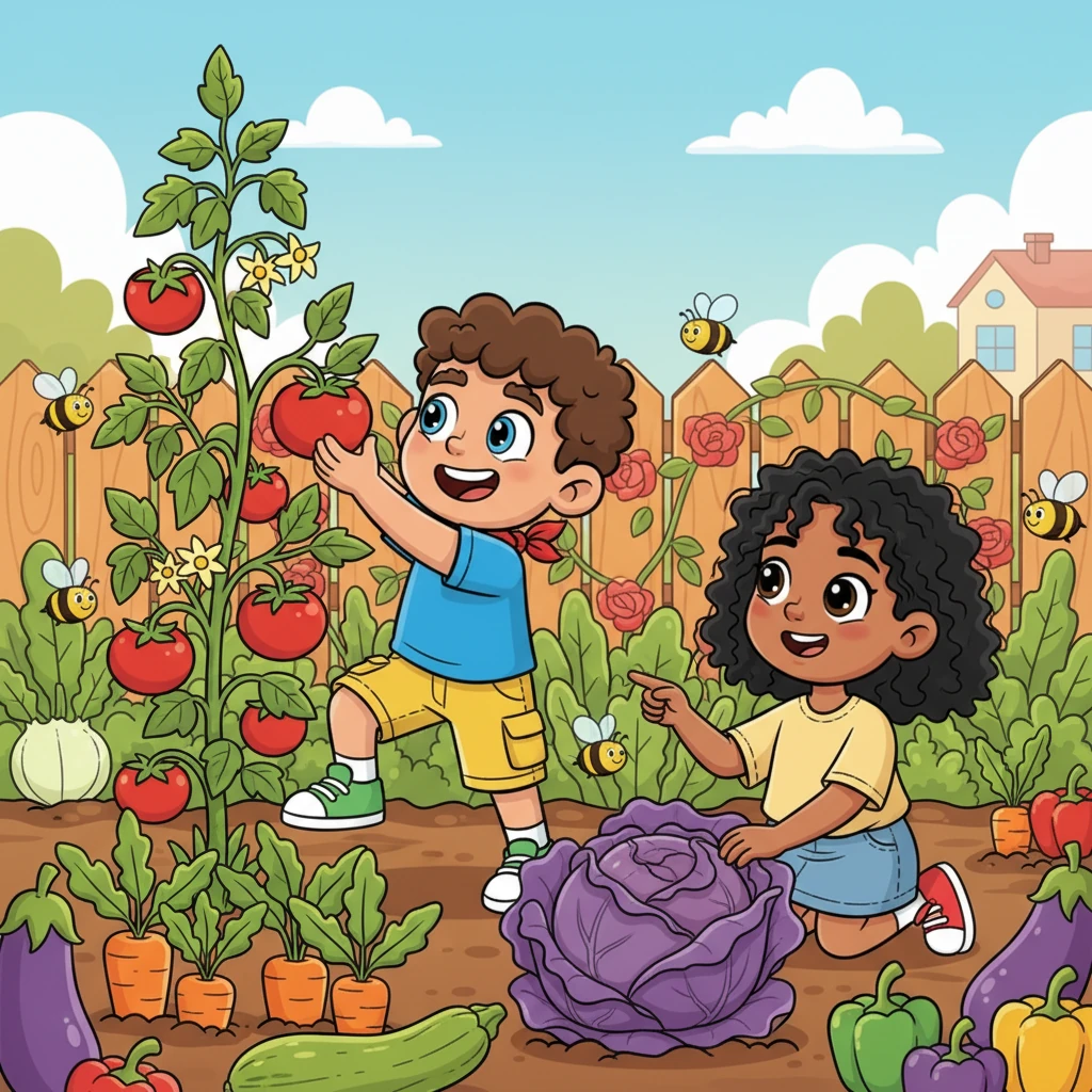 Day by day, the community garden began to transform into a vibrant tapestry of green. Tiny sprouts grew into tall, healthy plants, bursting with colorful fruits and vegetables. The air filled with the sweet scent of blossoms and the happy buzz of busy bees.