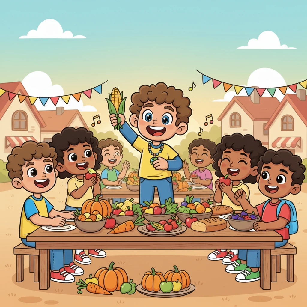 Finally, the day of the first harvest arrived, and the village celebrated with a grand feast! Tables overflowed with fresh, delicious food grown by everyone's own hands. Laughter echoed through the air as families shared meals, full bellies, and even fuller hearts.