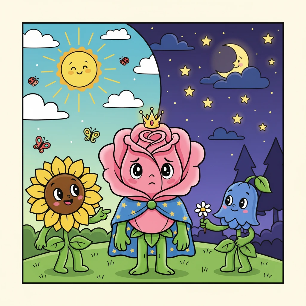 As amigas de Florinda não entendiam. Elas tentavam convencê-la de que o dia era o momento de brincar e aproveitar o sol. Mas Florinda não queria, preferia a noite e suas estrelas.