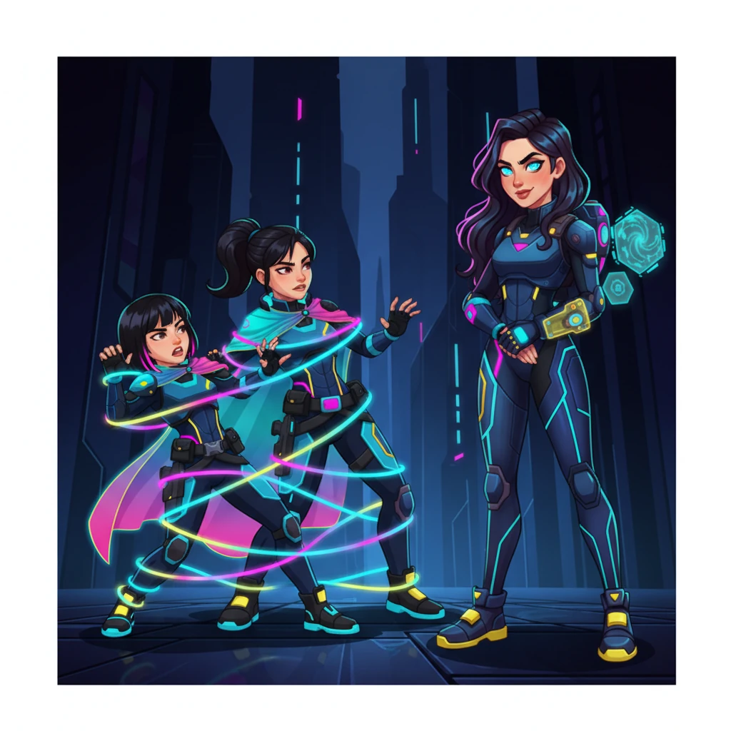 Das pulsierende Netz hält Lena und Greta fest, ihre Versuche, sich zu befreien, sind vergeblich. Aus den Schatten tritt Aylin hervor, ihre Haltung strahlt eine ruhige, überlegene Autorität aus, ihre Augen fixieren die beiden Gefangenen.