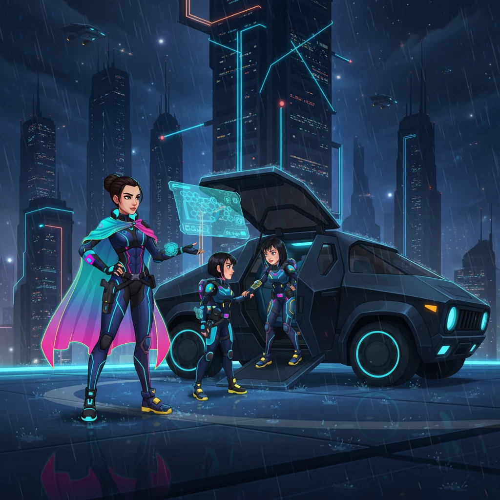 Schließlich werden Lena und Greta in ein schlankes, gepanzertes Transportfahrzeug verladen, dessen Türen mit einem leisen Zischen schließen. Aylin gibt den Befehl, und das Fahrzeug gleitet lautlos in die Nacht, auf dem Weg zu einem geheimen Hauptquartier.