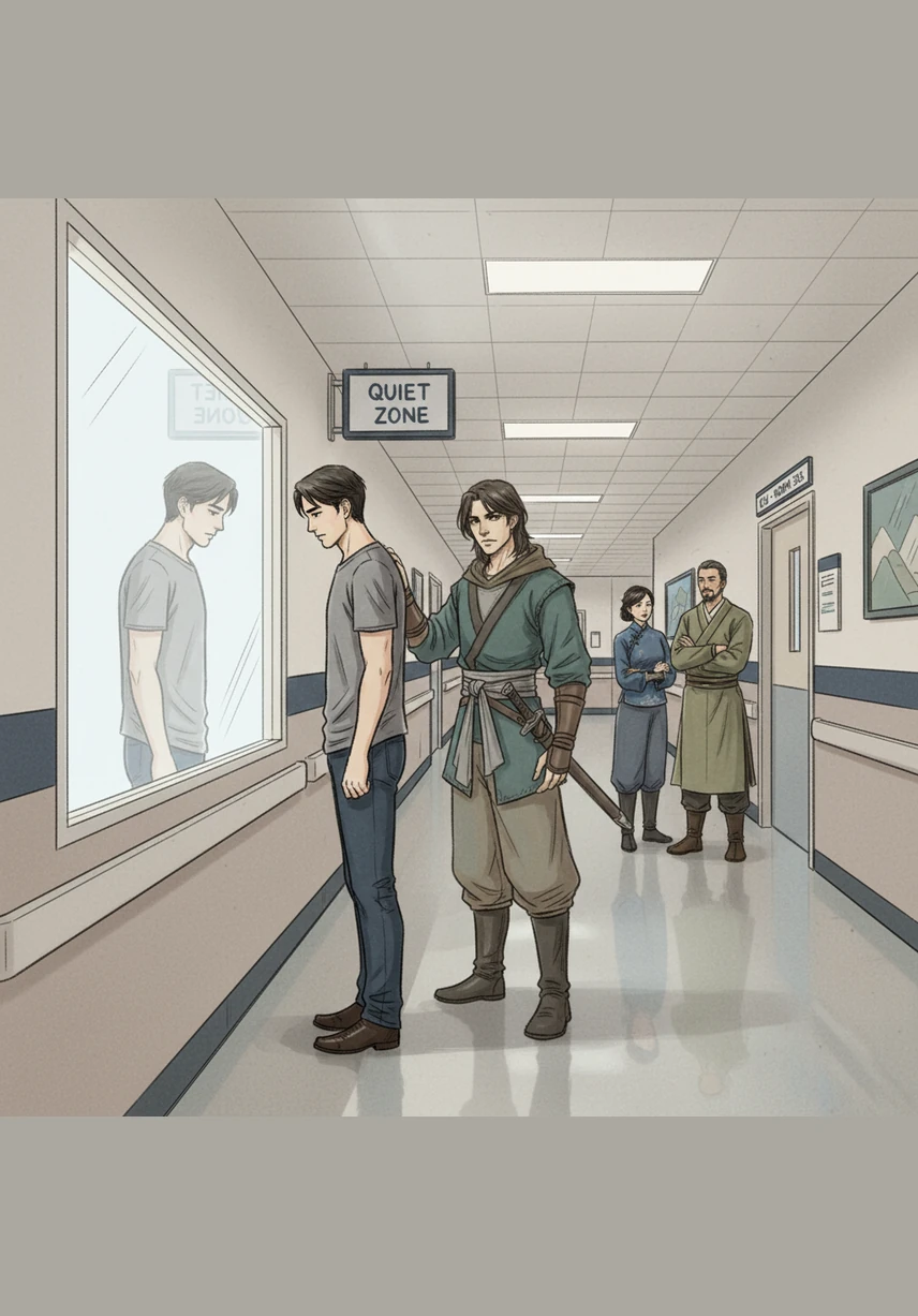 Standing in a quiet hospital corridor, Shen Xi looks through a glass partition at the broken and unstable Lu Ming, choosing to walk away and let the consequences of arrogance finally take their toll.