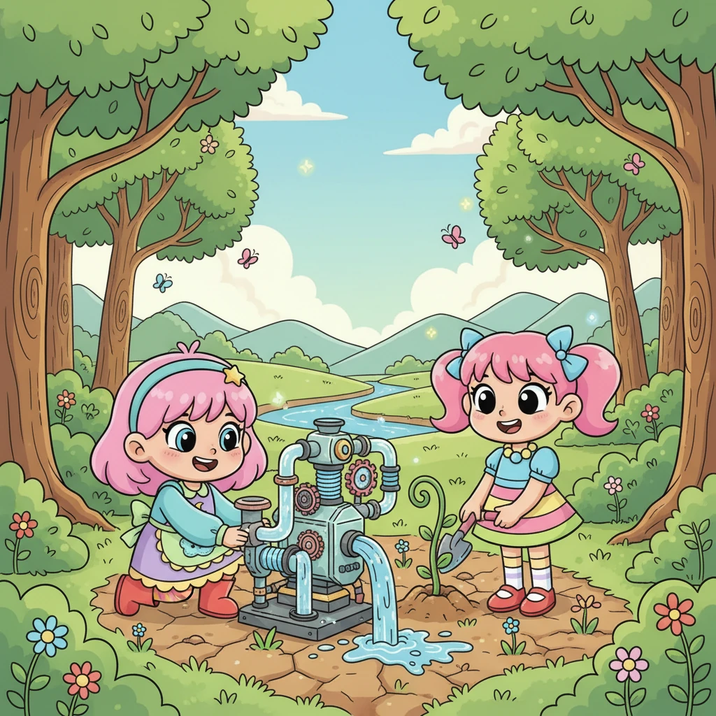 Następnie udały się do świata Miki. Lena użyła swojej wiedzy o czystej energii, tworząc urządzenie, które filtrowało wodę i ożywiało glebę. Mika, ze swoją znajomością roślin, sadziła nowe drzewa i kwiaty, a las powoli odzyskiwał swój dawny blask, stając się jeszcze piękniejszy niż wcześniej.