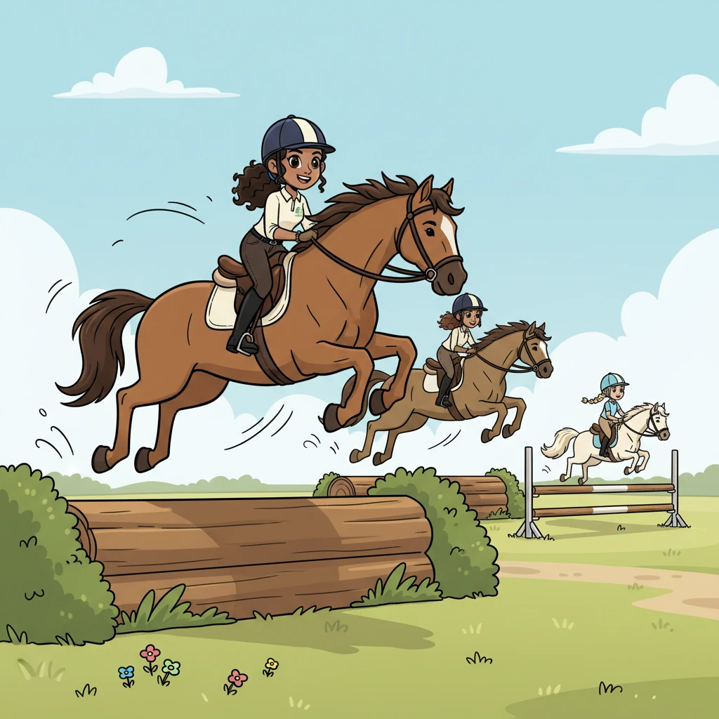 My horse, Comet, felt powerful and graceful as we soared over a cross-country jump, the wind rushing past my ears. The Advanced team, including my friends, navigated the challenging course with ease, our synchronized movements a testament to our hard work. Across the field, I could see Everly, a year younger and on the beginner team, struggling a bit with her pony over a smaller jump, but she was trying so hard.