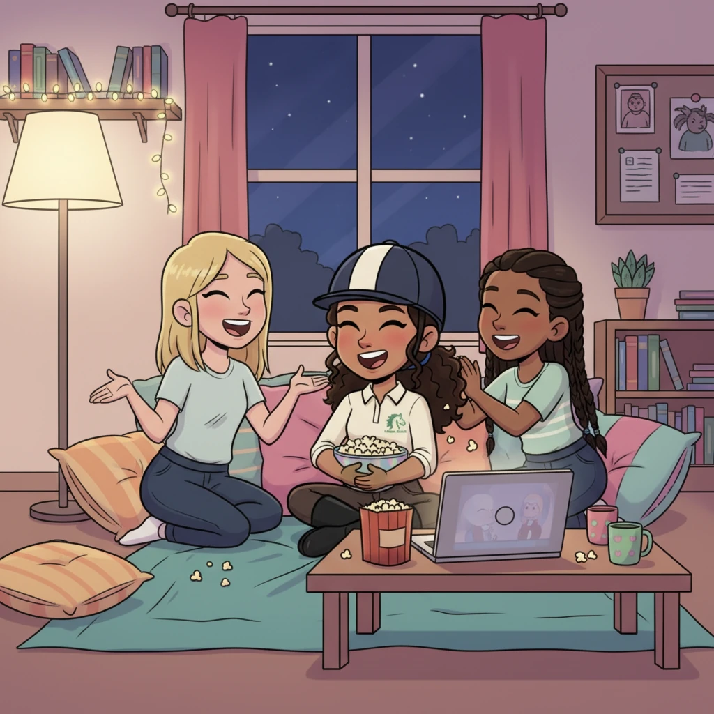 That evening, after a long day, the girls and I piled into our dorm common room for a movie night, blankets and pillows scattered everywhere. We munched on popcorn, sharing stories and laughing until our sides hurt, our bond stronger than ever. These moments of simple joy with my friends were what truly made Willow Brooke feel like home.