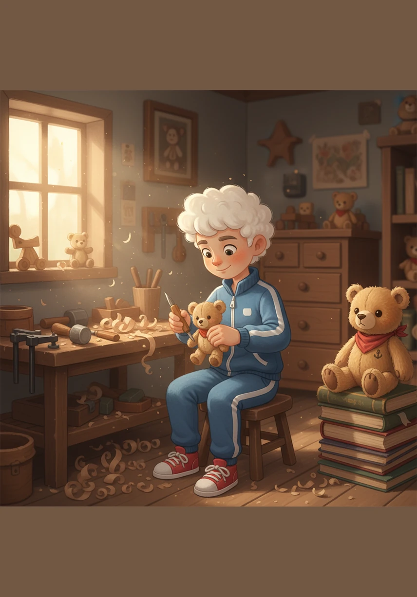 He visits a workshop filled with the scent of pine where he learns how to measure wood with a long yellow tape. Milo enjoys the feeling of rough bark and the rhythmic sound of his saw working through the timber.