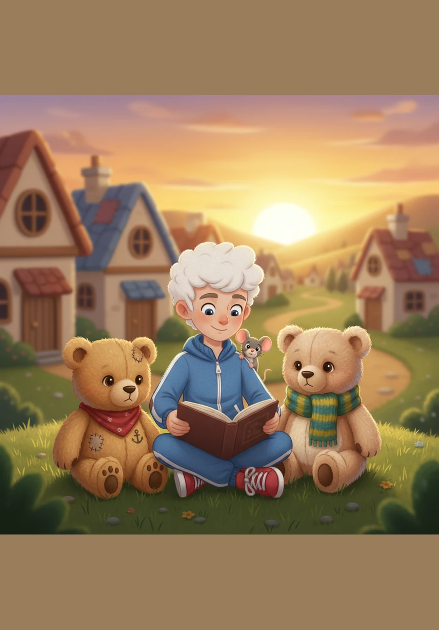 As the golden sun begins to set, Milo looks at all the things he fixed and built throughout the busy day. He feels a deep sense of peace seeing everything in the village working perfectly because of his hard work.