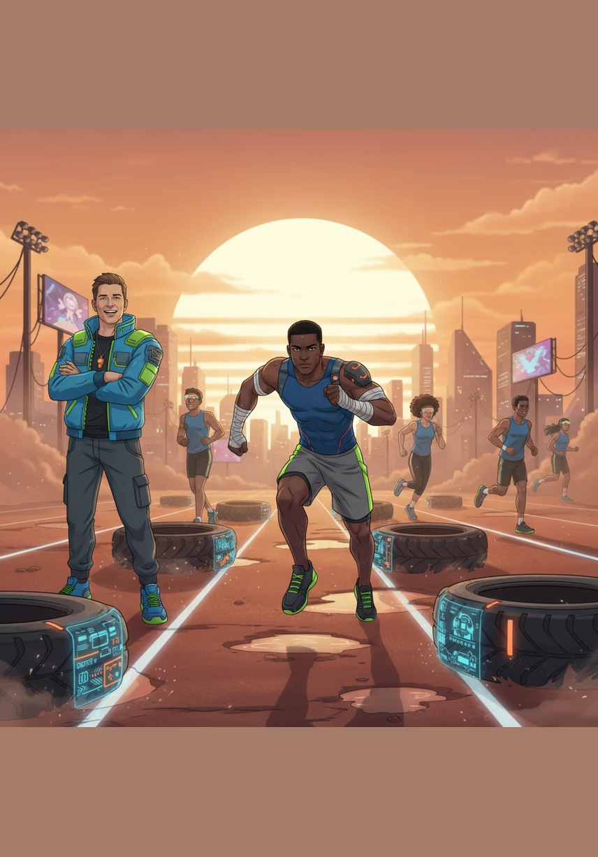 On the dusty practice field, Marcus pushes himself to the limit, sprinting through rows of heavy tires under the golden afternoon sun. His coach watches from the sidelines, a silver whistle glinting against his chest as he shouts words of encouragement.