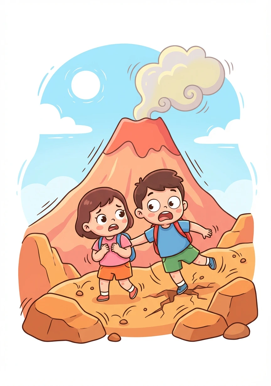 Nhưng bỗng nhiên, núi lửa bắt đầu rung chuyển. An và Huy nhận ra nguy hiểm đang đến gần.