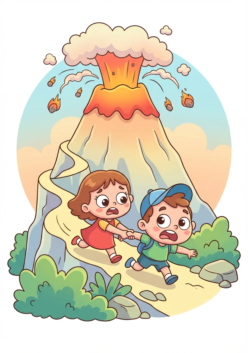 Họ cố gắng tìm đường xuống núi, nhưng núi lửa bắt đầu phun trào.