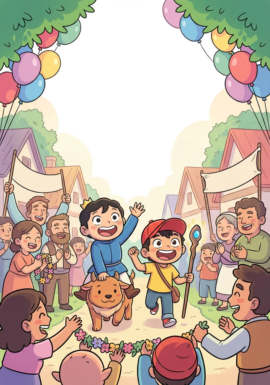 Họ trở về làng, được mọi người chào đón như những người hùng.