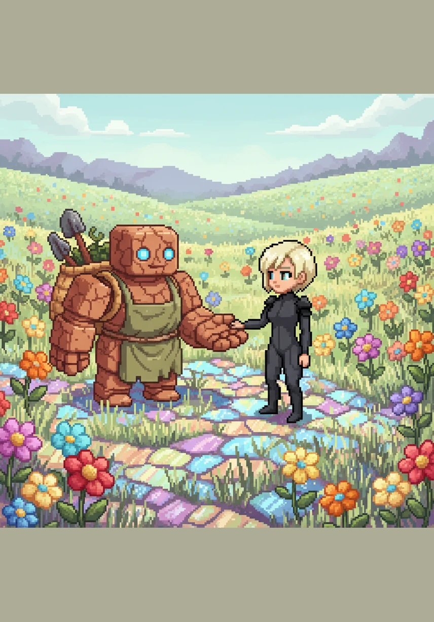 Her journey begins in the Painted Plains, a vibrant landscape where the grass is made of thin glass shards and the flowers are hand-painted silk. There she meets Terra, a sturdy but shy golem made of unbaked clay who is searching for his own purpose. Terra agrees to help Cera navigate the treacherous terrain, promising to protect her from accidental tumbles.