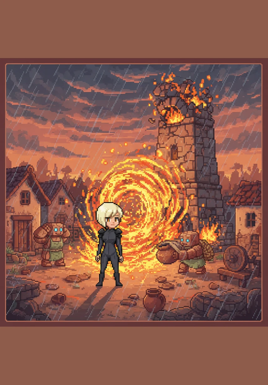 A sudden storm of firing-embers rains down from the sky, turning the air orange and threatening to overheat their delicate frames. They scramble for cover and find refuge inside an ancient, giant teapot buried halfway in the sandy earth. As the embers hiss against the porcelain walls, Cera and Terra share stories of their home, forging a deep bond of friendship.