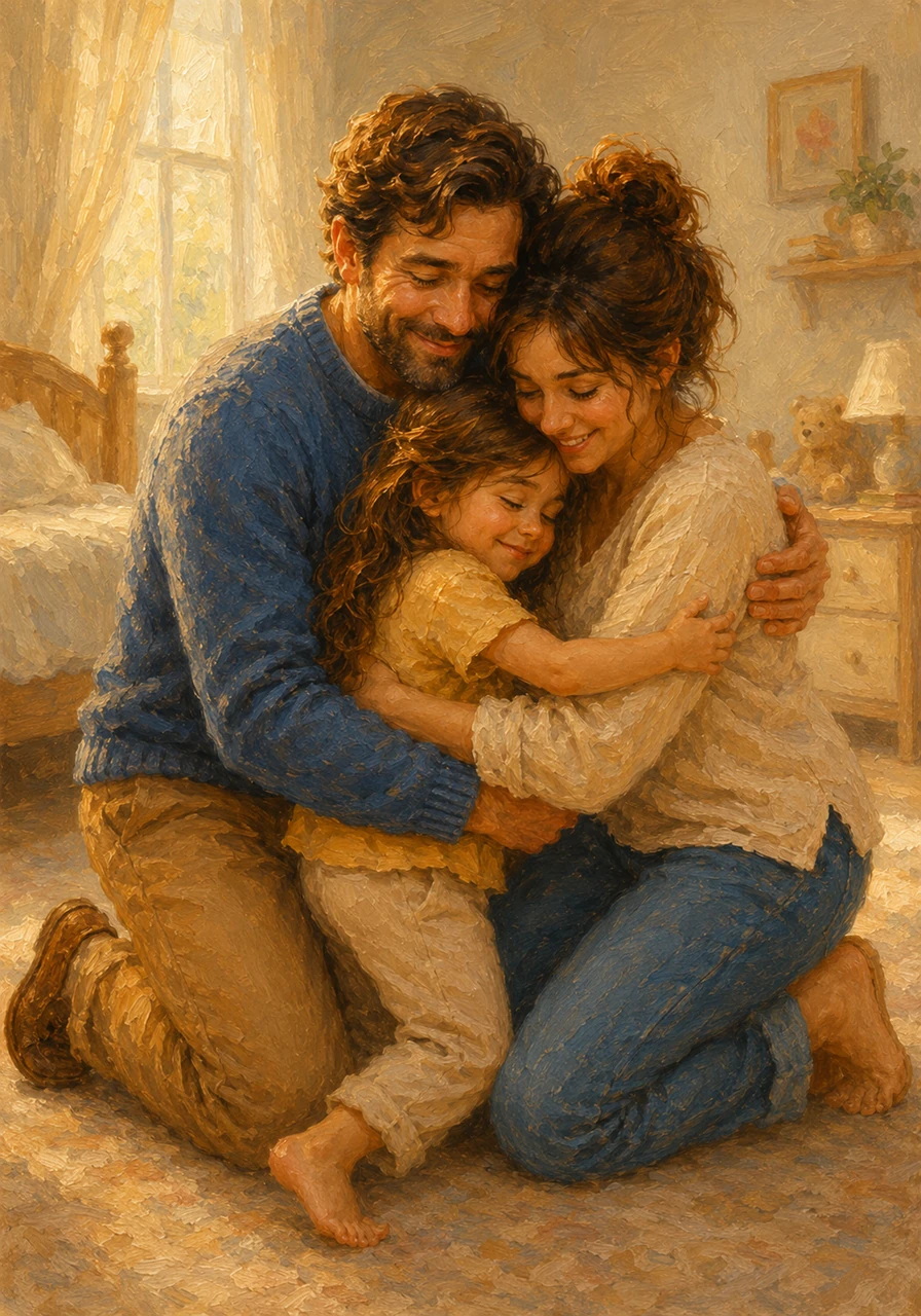 Her parents rushed into the room, kneeling down to offer warm hugs and gentle, reassuring smiles. They explained that she wasn't falling apart at all, but was simply reaching a special milestone that every child experiences as they grow.