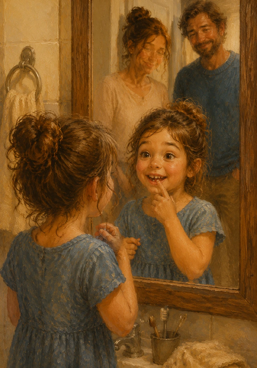 From that day forward, Lily looked in the mirror with pride whenever she felt a tooth start to wiggle. She knew that losing a tooth wasn't an ending, but a magical beginning to a brand-new adventure in growing up.