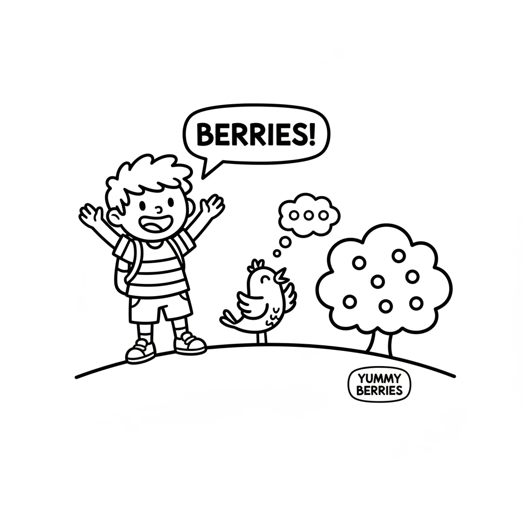 At the top of the hill, they discovered a patch of juicy, round berries! Each berry was a perfect little circle, ready to be picked. Mister Doodle and