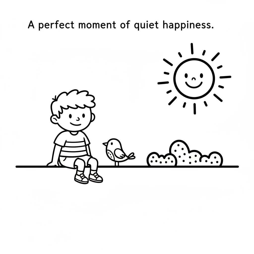 They sat down for a moment, enjoying the view and their berry discovery. The sun, a big happy circle in the sky, seemed to smile down on them. It was