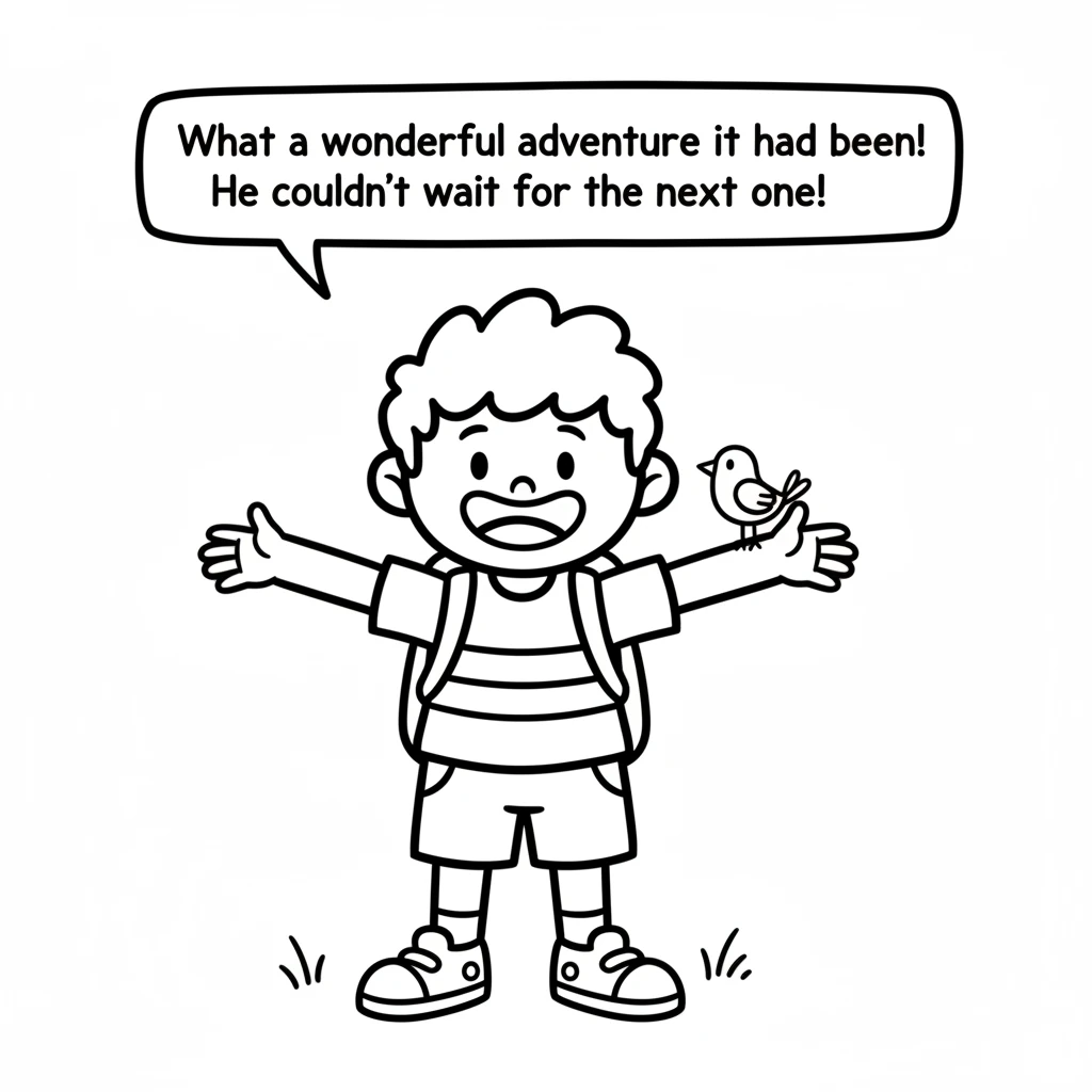 Back in his familiar spot, Mister Doodle smiled a wide, contented smile. He had explored, discovered, and made a new friend. What a wonderful adventur