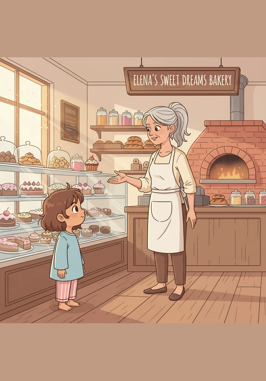 The oven’s warmth begins to fill the small shop as the first loaves of sourdough turn a perfect golden brown. A gentle mist of flour hangs in the air, catching the light like tiny, dancing stars against the dark wood of the shelves.