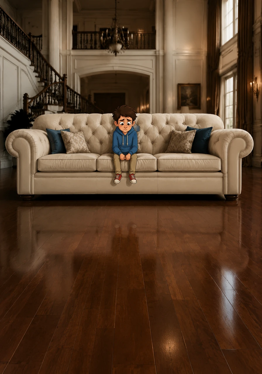 While his mother was away at her corporate job, the silence of the massive house became an suffocating, physical presence. Christian tried to climb down from the living room couch, but the sheer distance to the hardwood floor below was perilous, stranding him in a vast desert of expensive upholstery. He realized with absolute clarity that his entire existence had been reduced to a localized ornament for her evening relaxation.