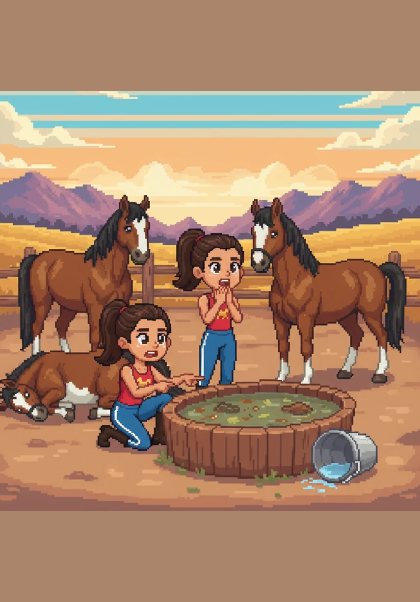One afternoon, the girls notice their horses are sluggish and refusing to move or drink. They discover the water trough has been contaminated and realize with horror that their beloved companions have fallen seriously ill just days before the competition.