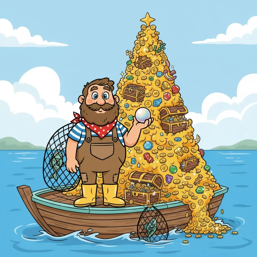 For his first wish, Antonio wished for a mountain of gold. Instantly, a towering pile of treasure appeared on his boat. He felt a surge of excitement, but also a growing unease. He now had more wealth than he could ever imagine.