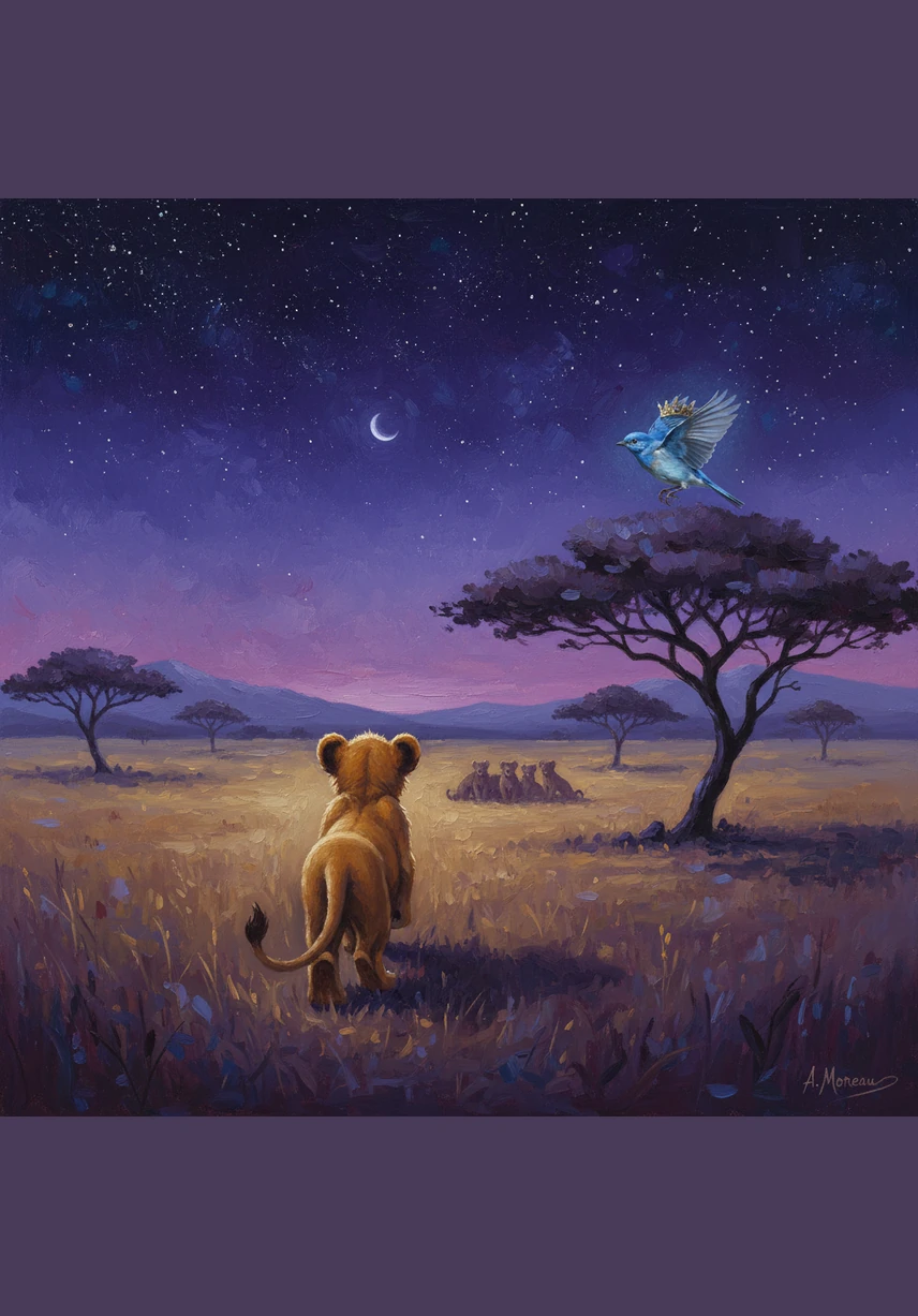 As the vast sky turned a deep violet and the first stars began to twinkle, Leo walked back to his pride with a confident smile. He finally understood that being kind and helpful was the most important thing he could ever do.