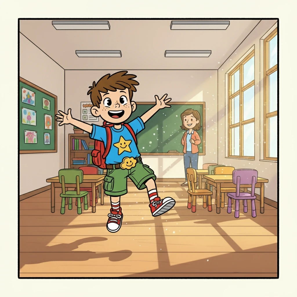 Oliver bounced into Mrs. Gable's classroom, a grin already playing on his lips. Sunlight streamed through the windows, illuminating dust motes dancing in the air. He surveyed the room, his eyes sparkling with an idea.