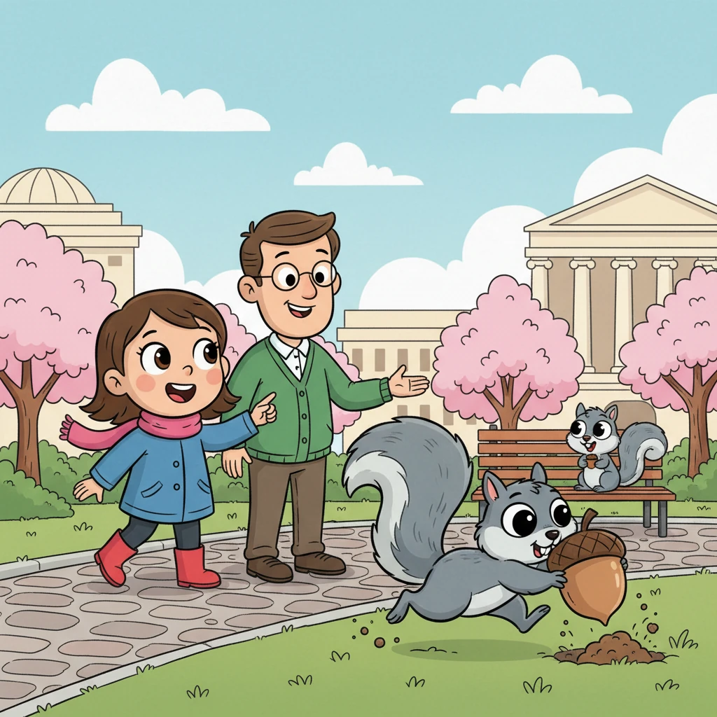 "And while D.C. doesn't have a 'state animal' because it's not a state," Sam clarified, "many consider the crafty Squirrel to be one of our most recognizable city residents!" A fluffy-tailed squirrel darted past them, chattering excitedly. Whiskers giggled, watching the squirrel bury a nut with practiced ease. The city was full of lively creatures.