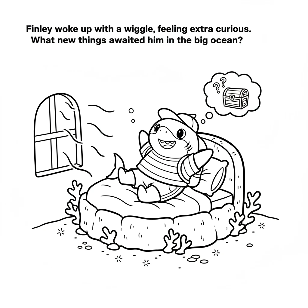 Finley the shark woke up with a wiggle. The morning sun made sparkly patterns on his bedroom reef. Today, Finley felt a little bit extra curious. He w