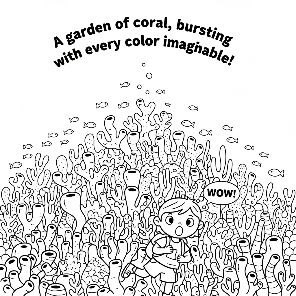 The bobbing object led Finley to a secret place. It was a garden of coral, bursting with every color imaginable. Tiny fish darted in and out, creating