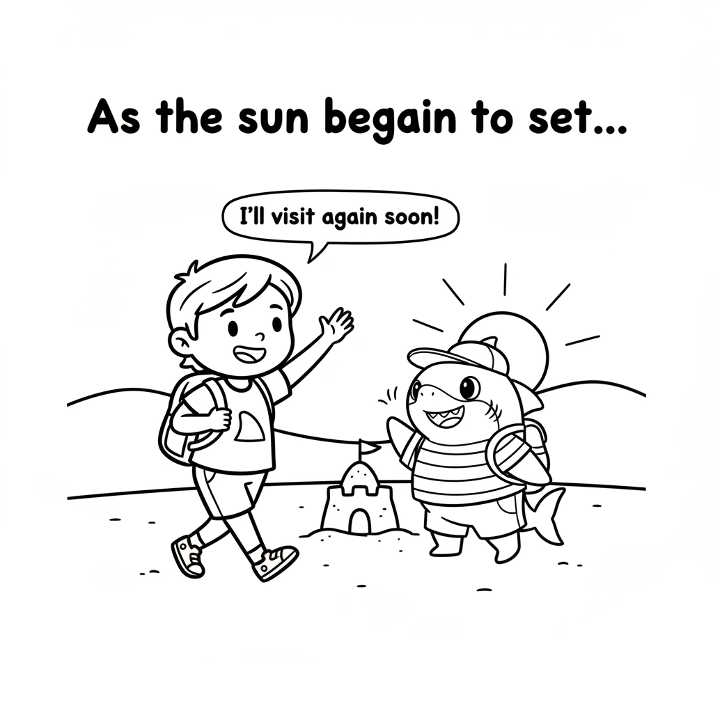As the sun began to set, Finley knew it was time to go home. He waved goodbye to Pip. "I'll visit again soon!" he promised, carrying the memory of his