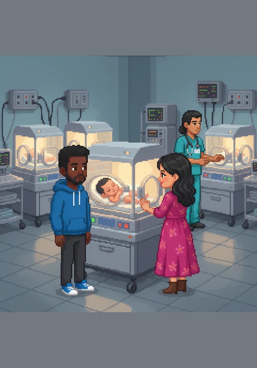 In a quiet room filled with soft glowing lights and humming machines, Little Theo rests inside a cozy, glass-walled incubator. His parents, Sarah and Mark, stand close by, watching their tiny son with a mix of wonder and worry as he begins his journey in the neonatal intensive care unit.