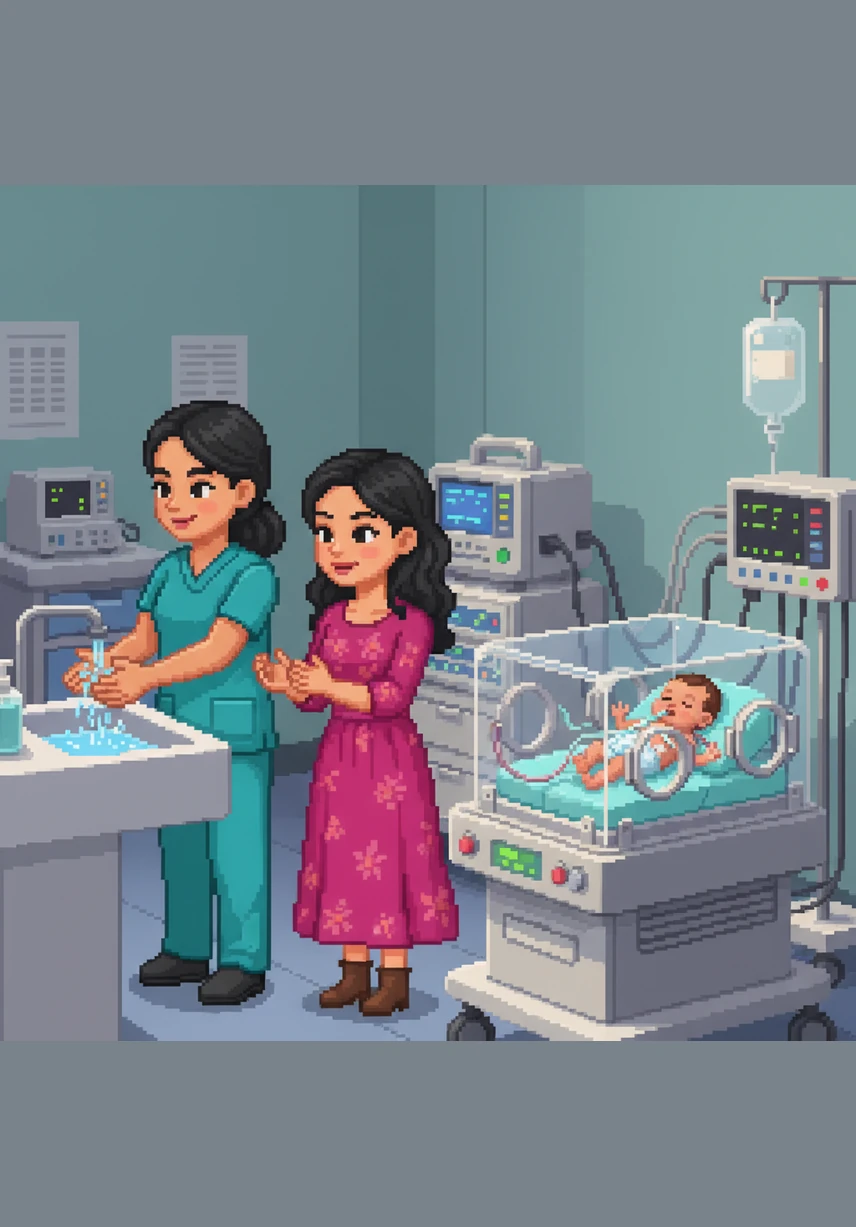 Sarah feels a bit nervous about the many tubes and wires surrounding her small baby, but Nurse Elena gently guides her through the proper hand-washing steps. She explains that with clean hands and careful movements, Sarah can safely touch and comfort Theo, reminding her that a mother’s touch is a powerful kind of medicine.