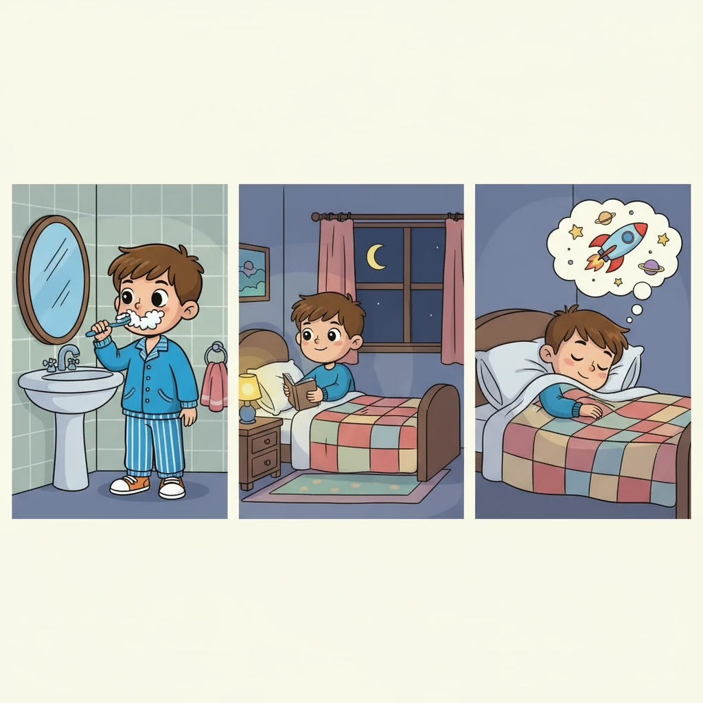 As the day winds down, Leo prepares for bedtime. He brushes his teeth, puts on his pajamas, and snuggles into bed with a favorite book. With a final thought of the day, he drifts off to sleep, dreaming of adventures.