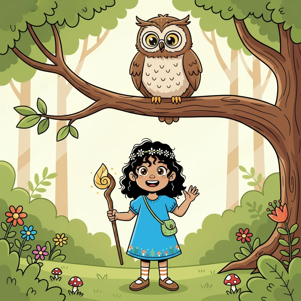 The first hero Elara encountered was Barnaby, a wise old owl with spectacles perched on his feathery nose. He was perched on a branch, observing the world below. Barnaby greeted Elara with a hoot, his eyes twinkling with knowledge.