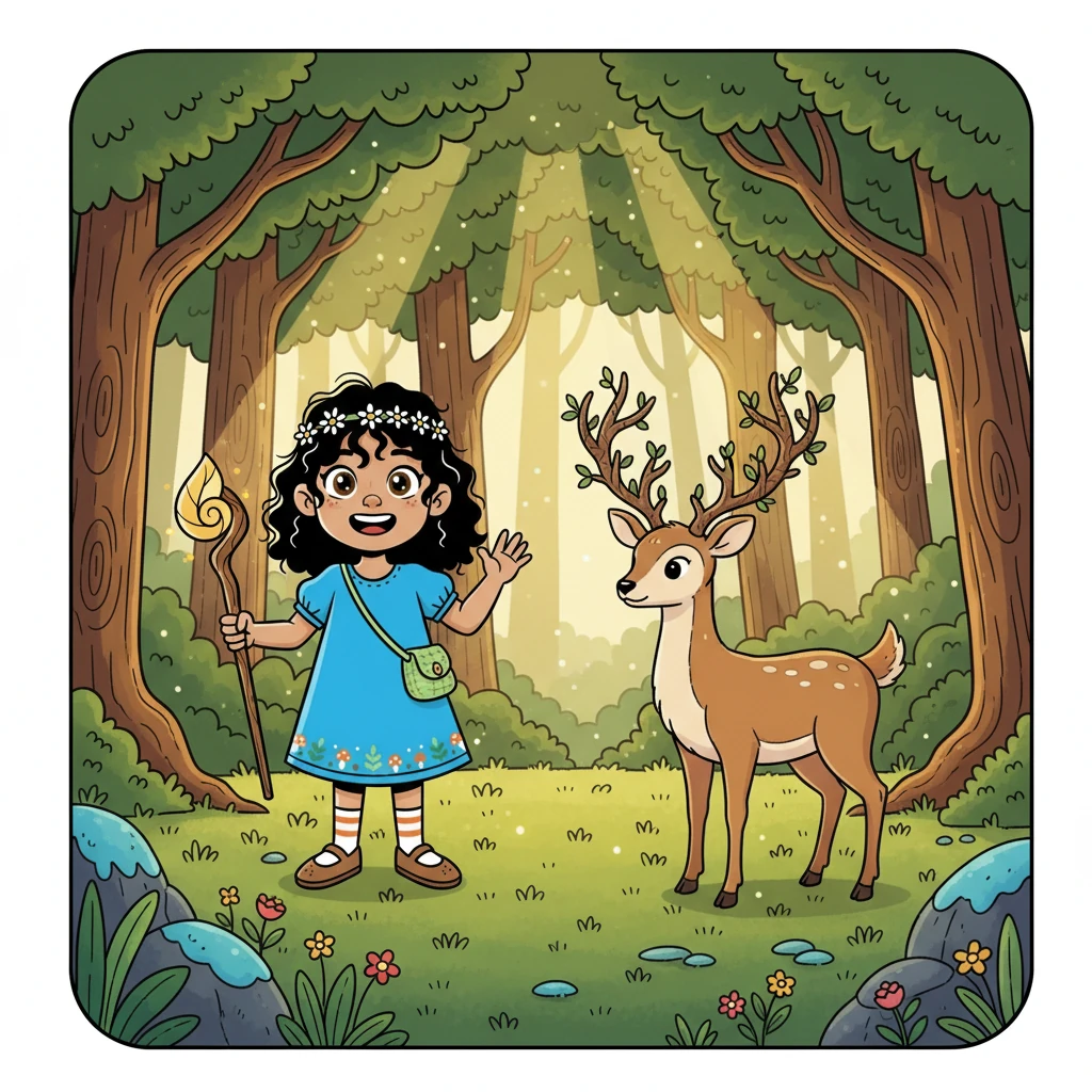 As they ventured deeper, they discovered Willow, a gentle deer with antlers like a crown. Willow showed them a hidden glade where the forest's magic was most potent. They felt the serenity of the woods as they explored.