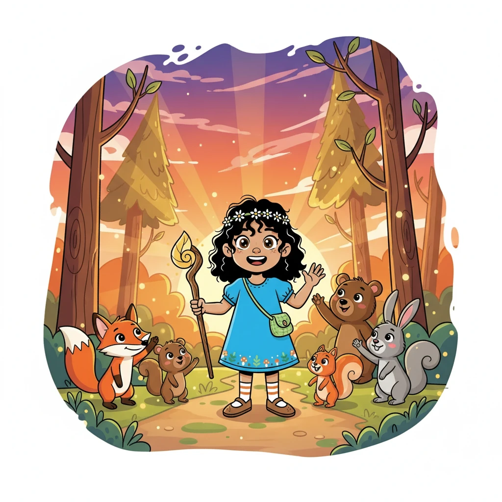 As the sun began to set, painting the sky with vibrant colors, Elara bid farewell to her new friends. She promised to return to the Whispering Woods, carrying the lessons of courage, kindness, and friendship in her heart.