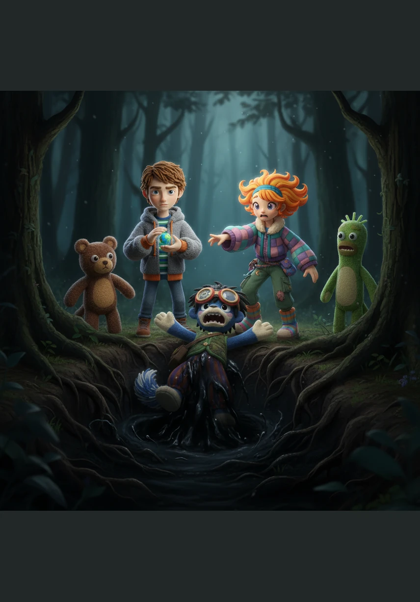 In the frantic chaos, Billy tripped over a stray tree root, and before anyone could reach out to save him, the monster dragged him into the impenetrable darkness. His terrified cry was cut short, leaving the remaining four friends paralyzed with a mix of grief and pure terror.