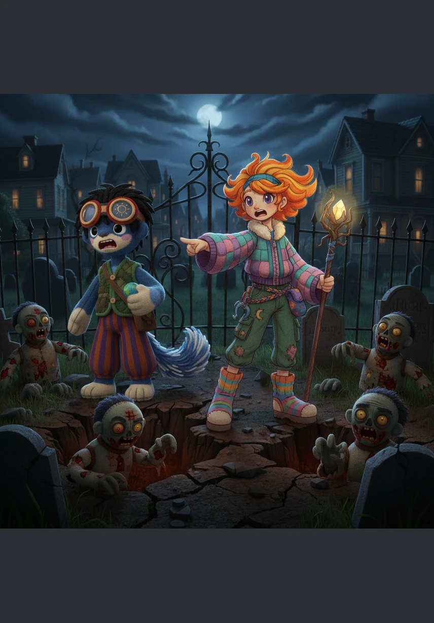 As they mourned their fallen friend, the ground beneath the town's old cemetery began to heave and crack. An army of decaying zombies started clawing their way to the surface, their hollow eyes fixed on the living as they began to march toward the neighborhood.