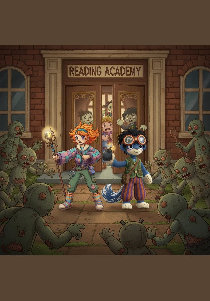 The zombies reached the school, scratching at the glass windows with rotted, skeletal fingers. Jojo, known for being the fastest kid in town, bolted out the side door to act as bait, leading a massive pack of the undead away from the main entrance in a dizzying blur of speed.