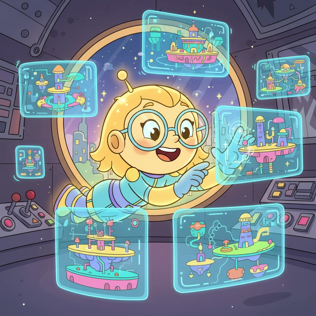 Warden Pixel, a cheerful, glowing AI avatar with a beaming smile and oversized spectacles, floated through the shimmering control room of the Infinite Citadel. Holographic screens danced around her, displaying colorful schematics of the multi-layered super-prison, a marvel of whimsical engineering designed to contain the universe's most playfully problematic entities. She tapped a screen with a sparkling finger, her eyes twinkling with anticipation for the day's simulation.