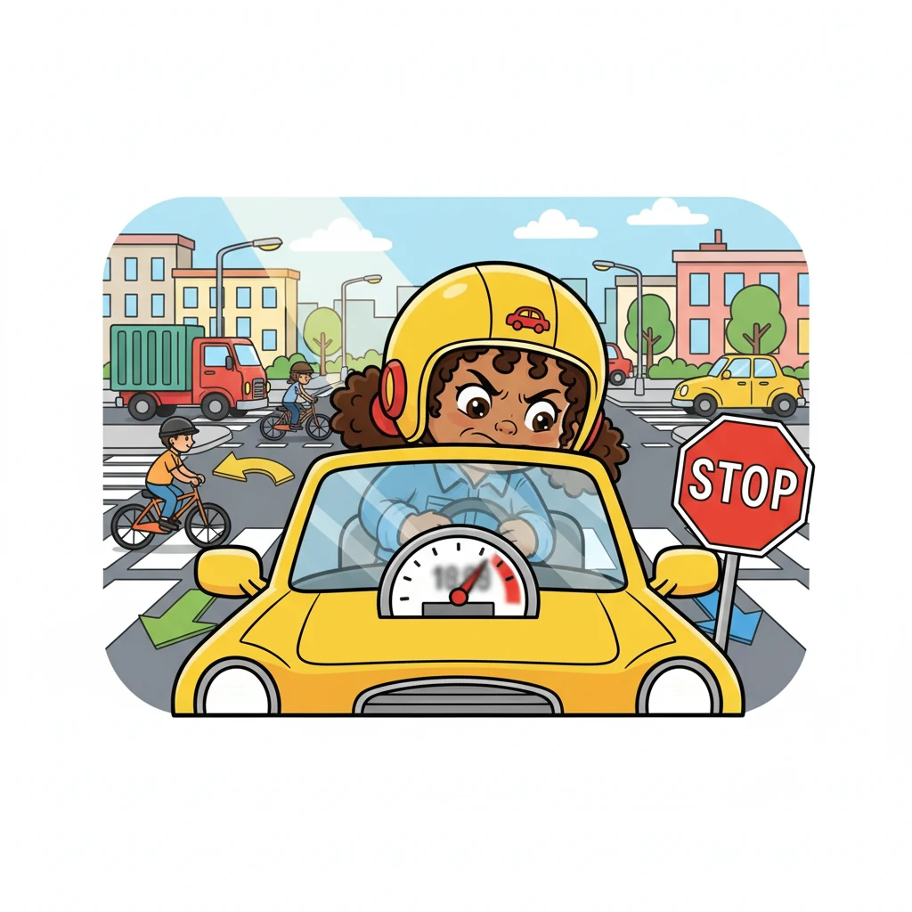 Sarah was so focused on the speedometer that she forgot some of the basic rules of the road. She was busy checking her speed and forgetting to look both ways before turning at an intersection.