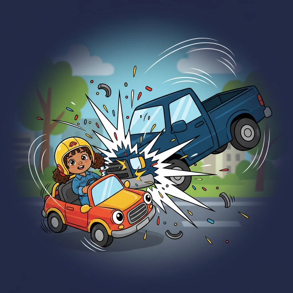 Suddenly, a deafening CRASH! The world spun as the ute slammed into Sarah's car, sending both vehicles spinning. The impact was violent, and everything went dark.