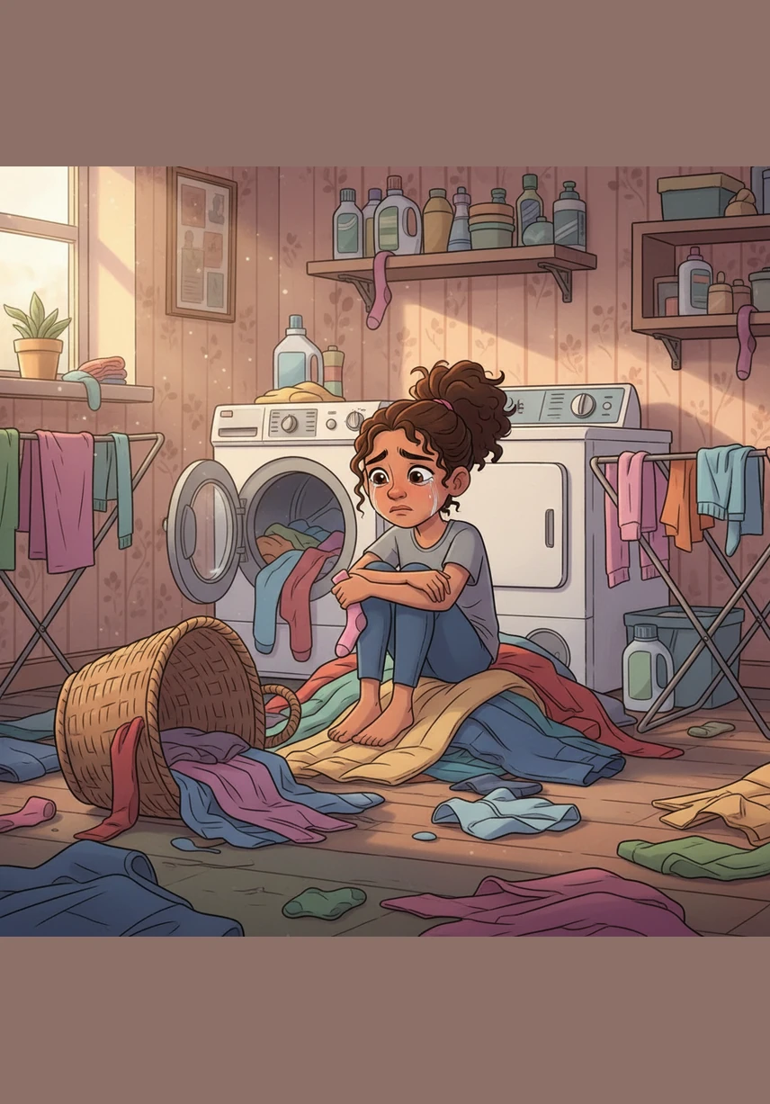 She tried to help with the laundry, but her hands were clumsy and she felt overwhelmed by the simple tasks of daily life. The realization that she was unprepared for the world hit her harder than the breaking glass had.