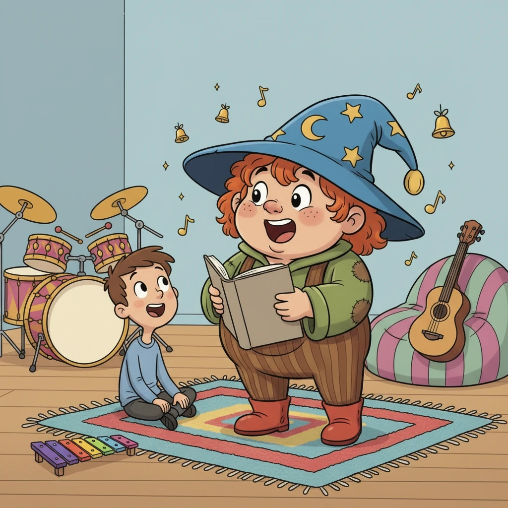 Un giorno, mentre provavano una canzone allegra e piena di campanelle, Giù si accorse che il suo mormorio si trasformava quasi in un canto. Senza accorgersene, le parole gli uscirono dalla bocca, intonando la melodia. Un piccolo sorriso di sorpresa si fece strada sul suo viso.