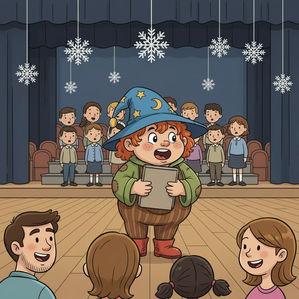 Quando fu il turno del coro, Giù salì sul palco con i suoi amici, unendosi a loro con fiducia. Aprì la bocca e cantò con tutti gli altri, la sua voce forte e chiara, parte di un'unica, splendida armonia. Guardò verso sua mamma, papà e Jasmine, che gli sorridevano felici, e si sentì parte di qualcosa di grande e bellissimo.