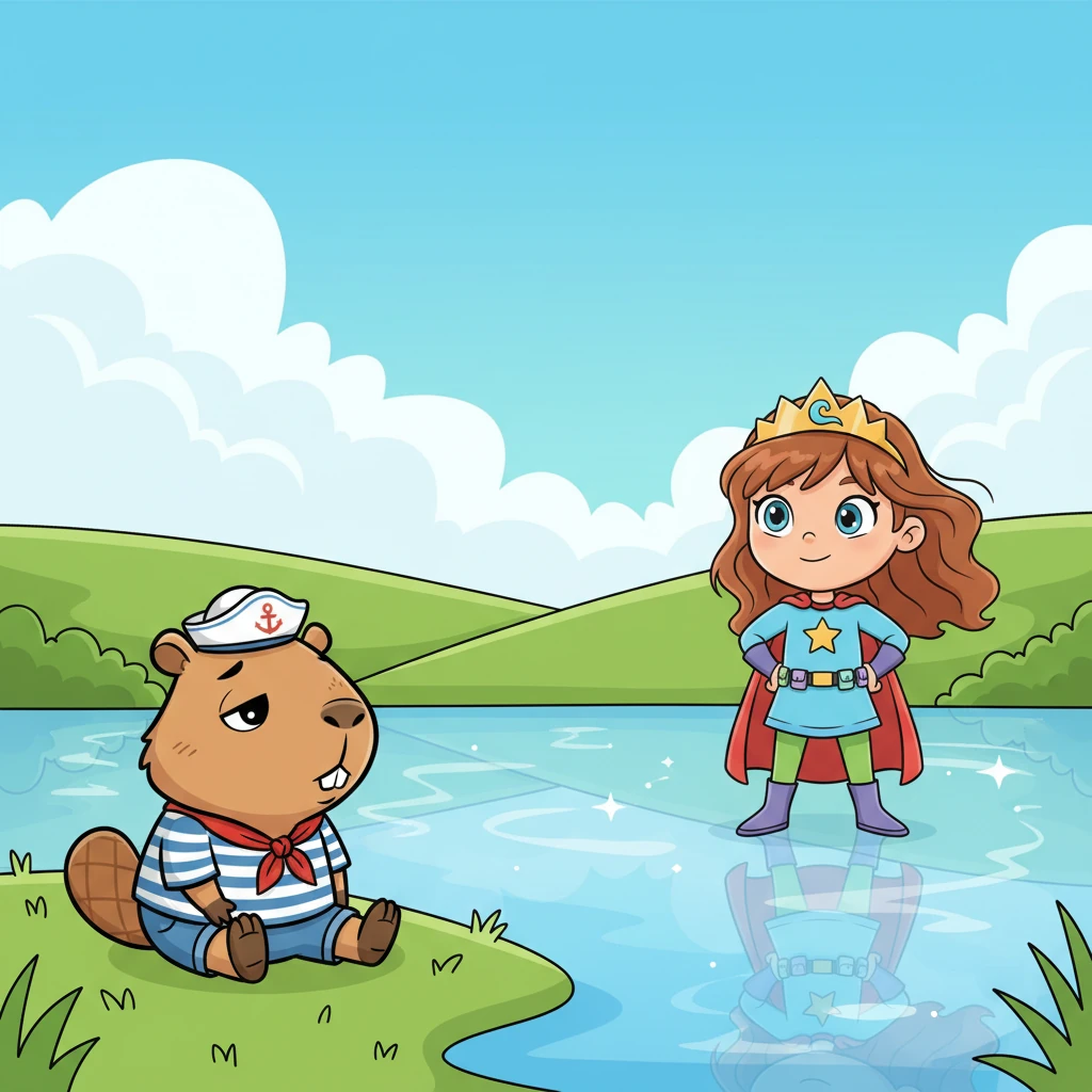 A água, antes turva, começou a brilhar novamente, refletindo o céu azul e as nuvens branquinhas. Anna permaneceu quietinha, com seus grandes olhos brilhantes, absorvendo a beleza do momento e sentindo o vento nos cabelos. Zecaré, exausto, sentou-se na grama.