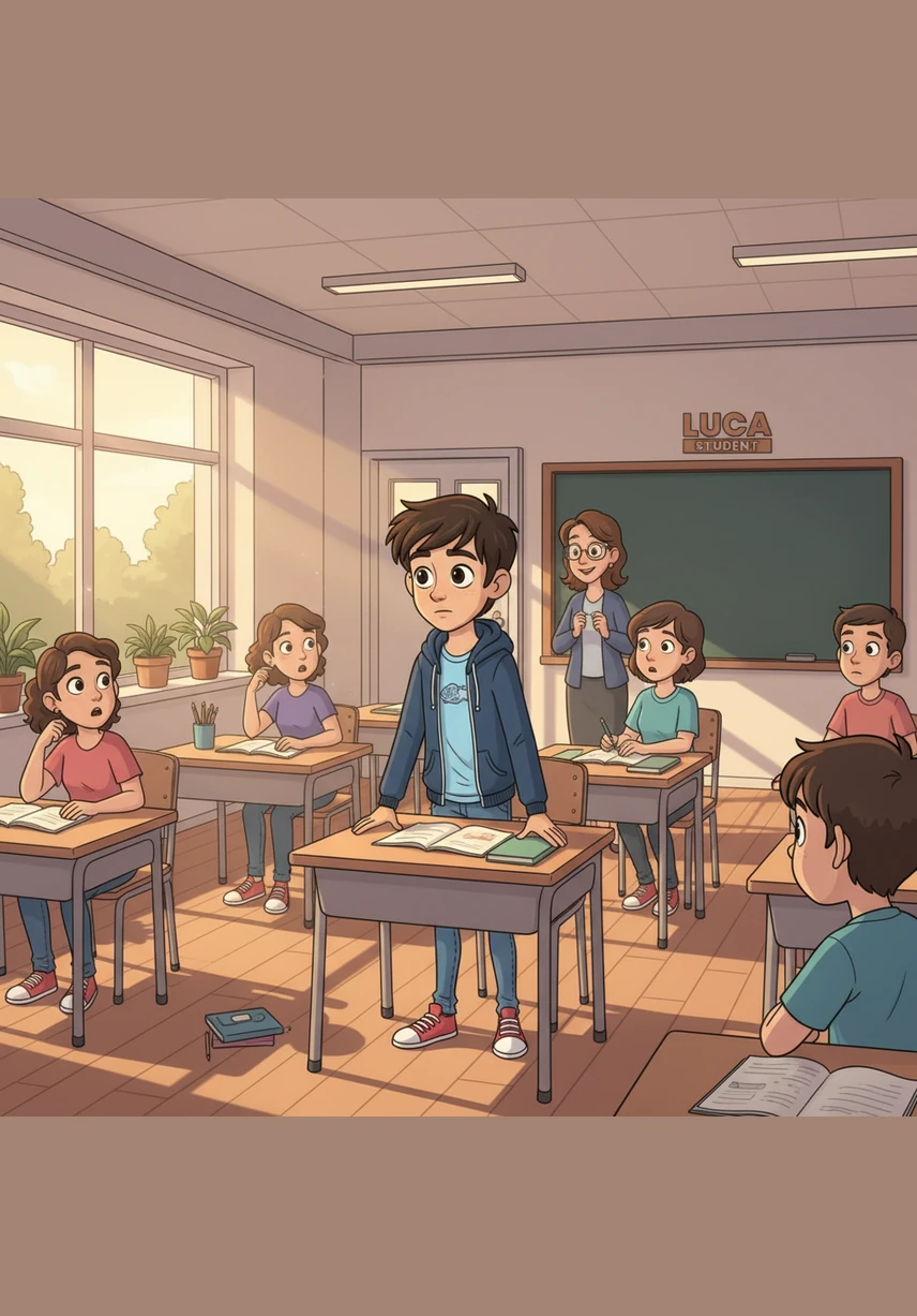 Con un respiro profondo, Luca si alza e consegna lo zaino chiuso alla professoressa, ammettendo finalmente di aver bisogno di aiuto. Non ci sono urla o sirene, ma solo un senso di sollievo collettivo che trasforma il silenzio della classe in un calore simile a un abbraccio.